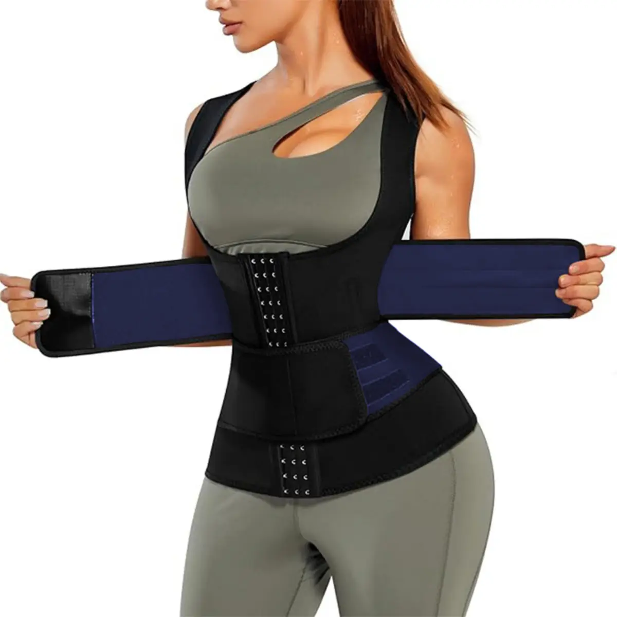 Ladies' sports sauna sweat vest. The abdominal control belt is adjustable. It's a body-shaping vest. A neoprene fitness vest comes with a belt. There'