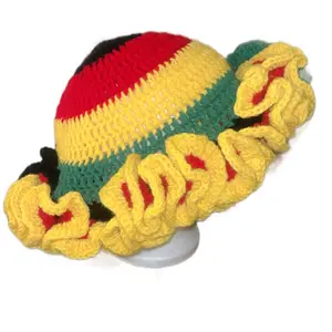Crochet Bucket Rastafarian Ruffle Hat for Women