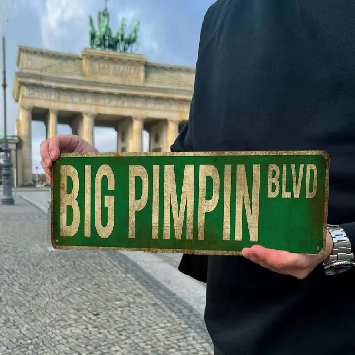 Retro Funny Big Pimpin Blvd Metal Sign - 16x4 in Iron Decorative Wall Art Poster, Home Supplies Gift for Bar Decor Use
