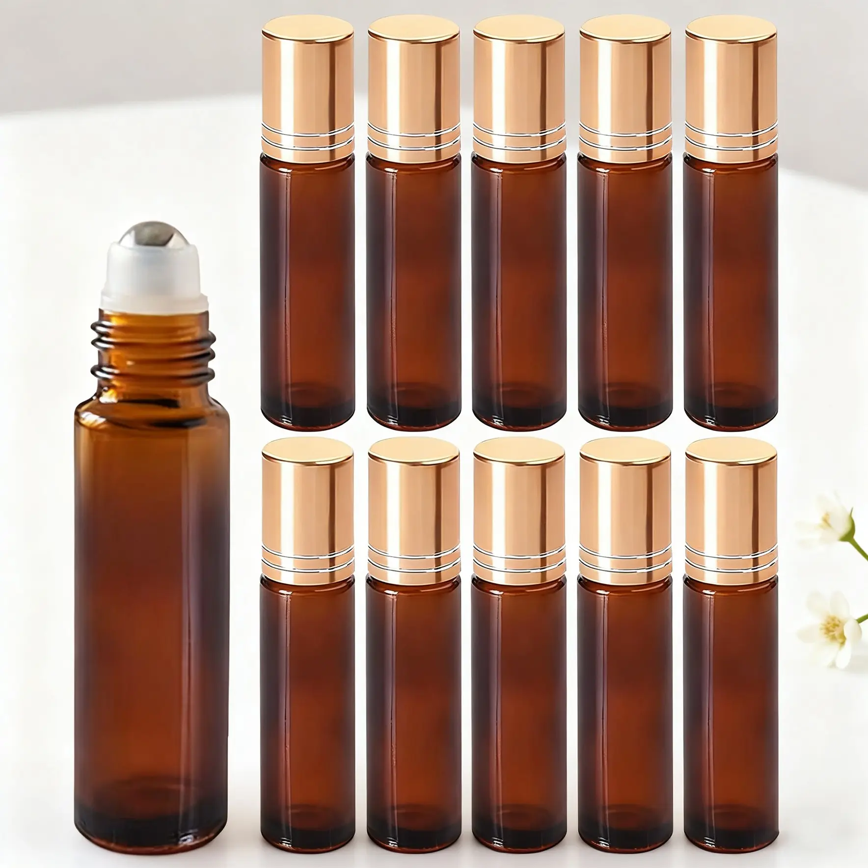 Amber Glass Roll-On Bottles with Steel Roller Balls, Portable Essential Oil Travel Dispenser Bottle Kit, Refillable Beauty Care, Hair Care & Cleaning, Reusable Glass Bottle
