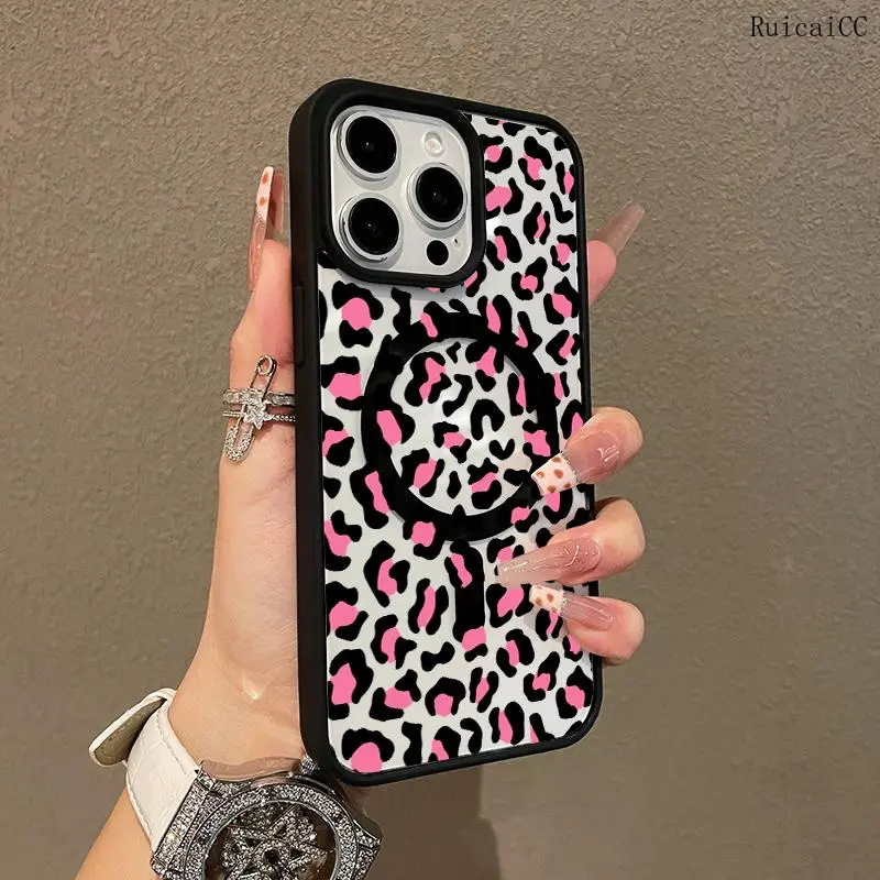 Premium Magnetic Case for iPhone11/12/13/14/15/16/17/promax Stylish Pink Leopard Pattern y2k cased MagSafe Ready, Anti-Fall, Springtok and Ultra-Thin Design |   Perfect for Everyday Use