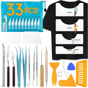 33pcs Vinyl Weeding Tools with T-Shirt Ruler Guide, Craft Tools Set for DIY Heat Transfer Printing, Weeding Vinyl, Scrapbooking, Lettering, Cutting, Splicing.