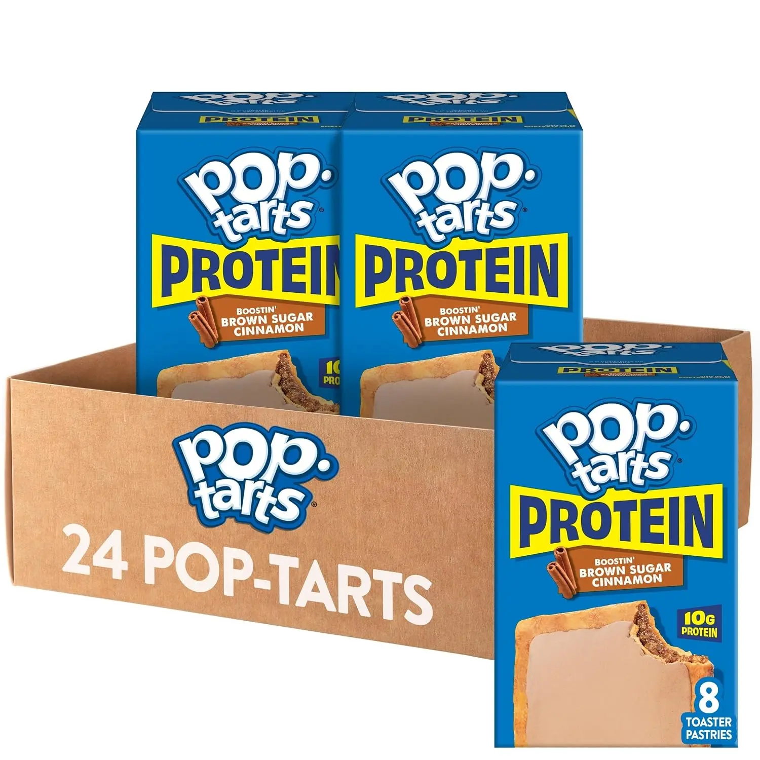Protein Toaster Pastries, 10g Protein, Boostin' Brown Sugar Cinnamon (3 Boxes, 24 Pop-Tarts)