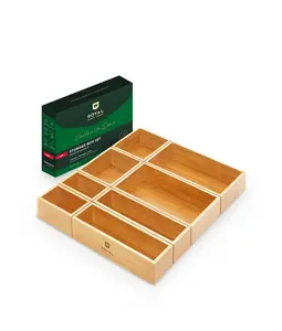 Royal Craft Wood Drawer Organizer Set, 8 Boxes - Wooden Bamboo Multi-Use Storage Box Set for Kitchen, Bathroom, Office Desk or Any Place