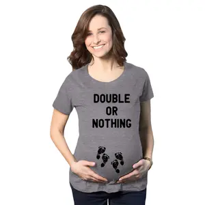 Maternity Double Or Nothing T Shirt Funny Twins Baby Pregnancy Announcement Graphic Tee Funny Graphic Maternity Tee Cute Pregnancy Tees With Plus Sizes Pregnant Funny Sarcastic Short Sleeve Maternity Shirts Dark Grey