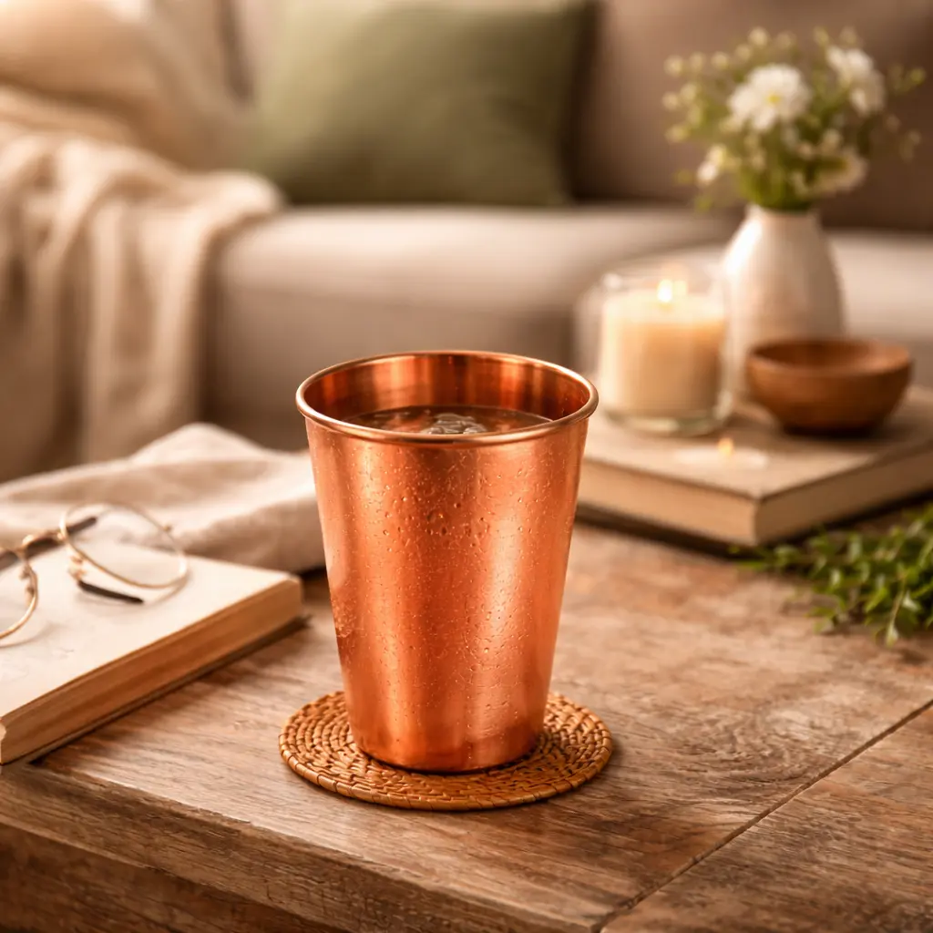 100% Pure Copper Tumbler - Traditional Ayurvedic Handmade Reusable 300ml Drinking Glass for Daily Hydration, Lemon Beverages & Gifting, Tumblers