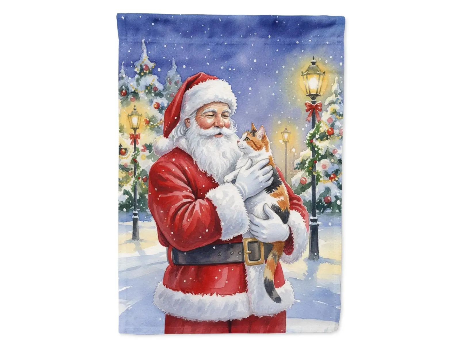 Carolines Treasures FNT1107CHF 40x28 in. Christmas Calico Cat with Santa Claus House Flag, Festive Print Artwork Decoration, Holiday Gift for Home Supplies
