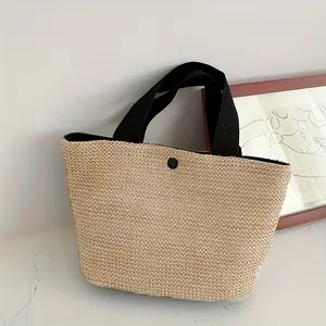 1pc Bohemian Woven Tote Bag - Large Spacious Geometric Pattern Beach & Camping Bag, Durable Polyester Handbag for Outdoor, Mother’s Day Gift (Black/White), Beach Tote Bag, Sturdy Handle Construction, Natural Textured Finish