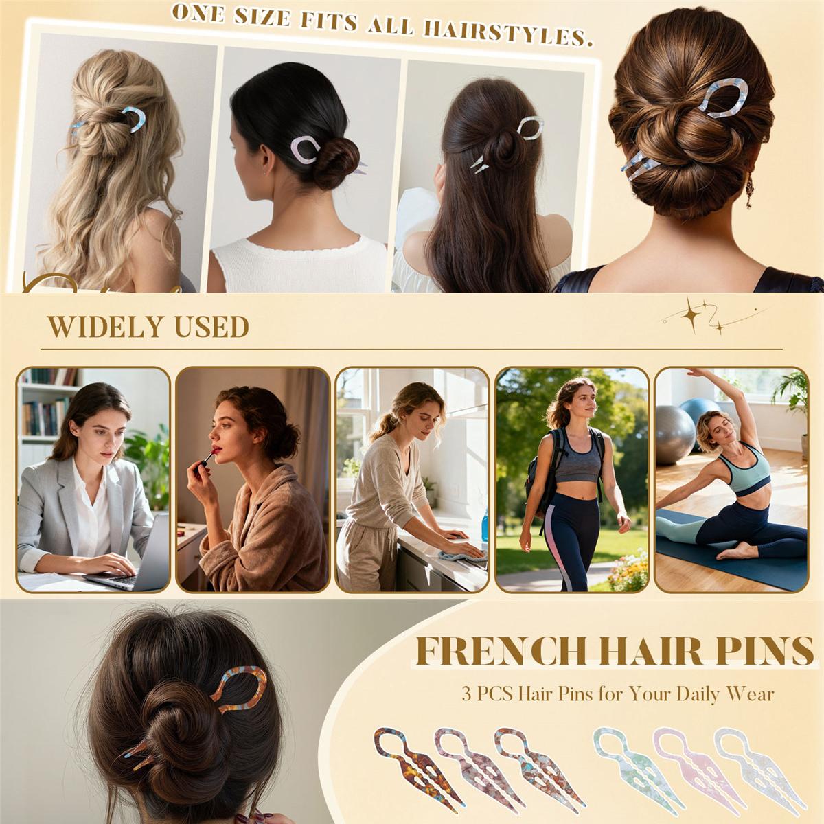 3 Pack French Hair Pins Acrylic Hair Forks for Effortless Bun Updo Chignons & French Twists, Serrated Anti-Slip Design Curved Angle Chopsticks Styling Hair Accessories for Women 3 Pack French Hair Pins Acrylic Hair Forks for Effortless Bun Updo Chignons & French Twists, Serrated Anti-Slip Design Curved Angle Chopsticks Styling Hair Accessories for Women