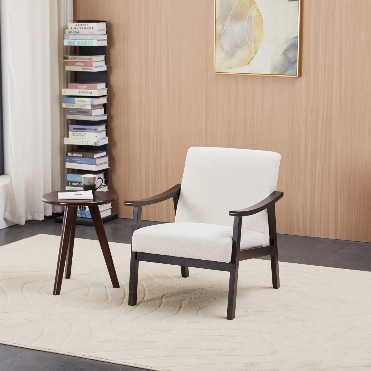 Classic Medieval-Inspired Modern High-Back Upholstered Armchair (Ancient White) - Durable Solid Wood Legs, 19.40 lbs, 24.21 x 27.95 x 28.94 inches, Leisure Reading Chair for Living Room, Bedroom, Elegant Silhouette, Ergonomic, Elevate Your Space, Entertai