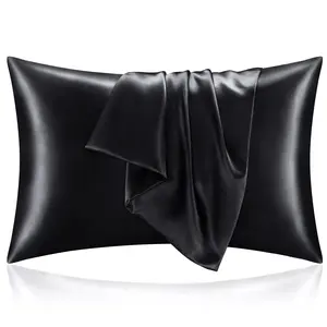 Satin Pillowcase for Hair and Skin Super Soft and Cooling Similar to Silk Pillow Cases 2 Pack with Envelope Closure Gift for Women Men 20"x30" Queen Size Black