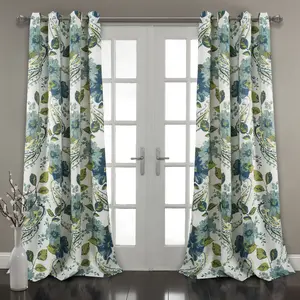 Lush Decor Floral Paisley Room Darkening Window Curtain Panels Pair 52"W x 45''—108"L Blue - Floral Curtains for Bedroom - Cottage Living Room Curtains