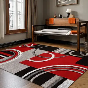 Modern Geometric Print Velvet Rug, Geometric Pattern Rug, Home Decor Carpet, Decorative Rug for Living Room, Hallway, Bedroom, Entrance, Indoor Outdoor Holiday Decoration