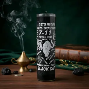 Gato Negro Candle - Fast Money Good Luck Spiritual Power Non-Toxic Black Cat Spell for Business Success Home Peace Divine Timing Decoration