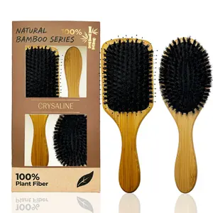 Nylon Bristle Hair Brush Set, Square & Oval Bamboo Handle, Scalp Massage Comb, Cushion Design, Ideal for Hair Care Routine, Nylon Hair Brushes