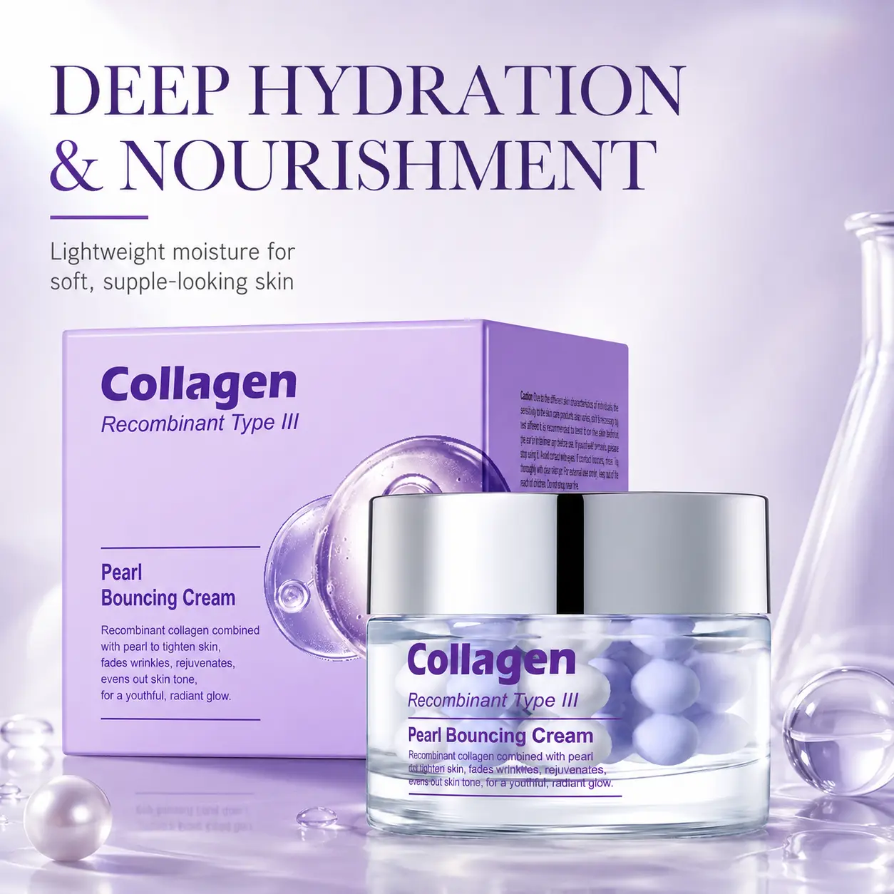 Pearl Bouncing Collagen Face Cream, Daily Moisturizer with Hyaluronic Acid, Niacinamide & Pearl Extract for Face and Neck