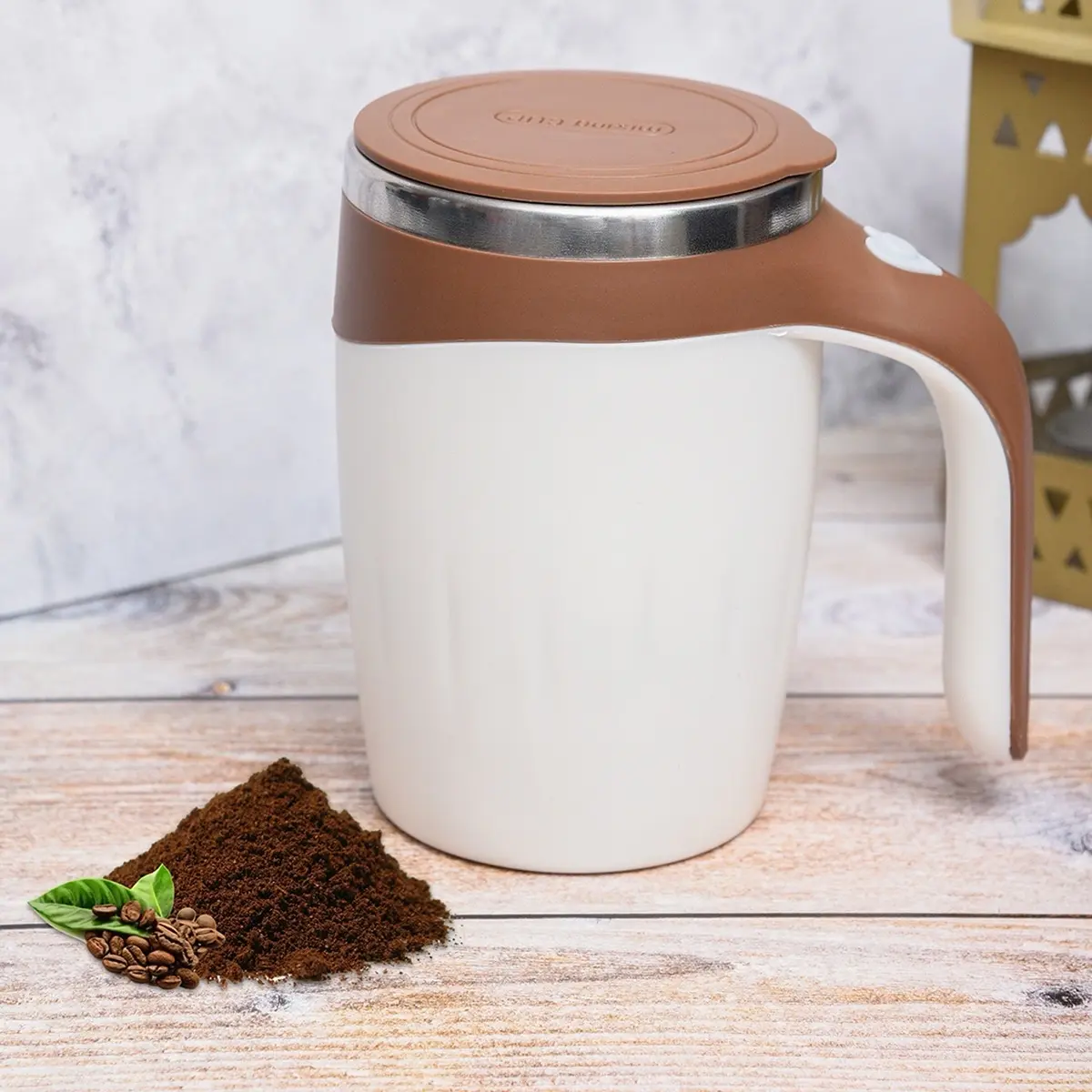 Automatic Reusable Rotating Stainless Steel Coffee Mug with Electric Portable Water Cup for Home, Office, and Travel - Beverage, Drinkware