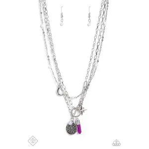 Notable Navigator - Purple Crystal Star Moon Charm Layered Short Necklace - Paparazzi June 2023