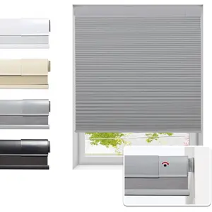 No Drill Cellular Shades for Indoor Windows, Thermal Insulating & Noise Reducing Honeycomb Blinds, Free Stop Cordless Blackout Shades, Grey, 22" W x 64" H
