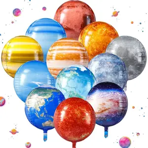 12 Pcs Space Balloons 22 Inch Large 4d Galaxy Planet Balloons World Map Globe Balloons Inflatable Earth Outer Space Party Decorations for Space Travel Theme Party Birthday Earth Day
