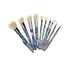GIFTED Crystal 10 PCS Makeup Brushes - Large Powder, Foundation, Contour, Flat Contour, Blush, Highlight, Hand-Made, Cruelty-Free Multicolor Set