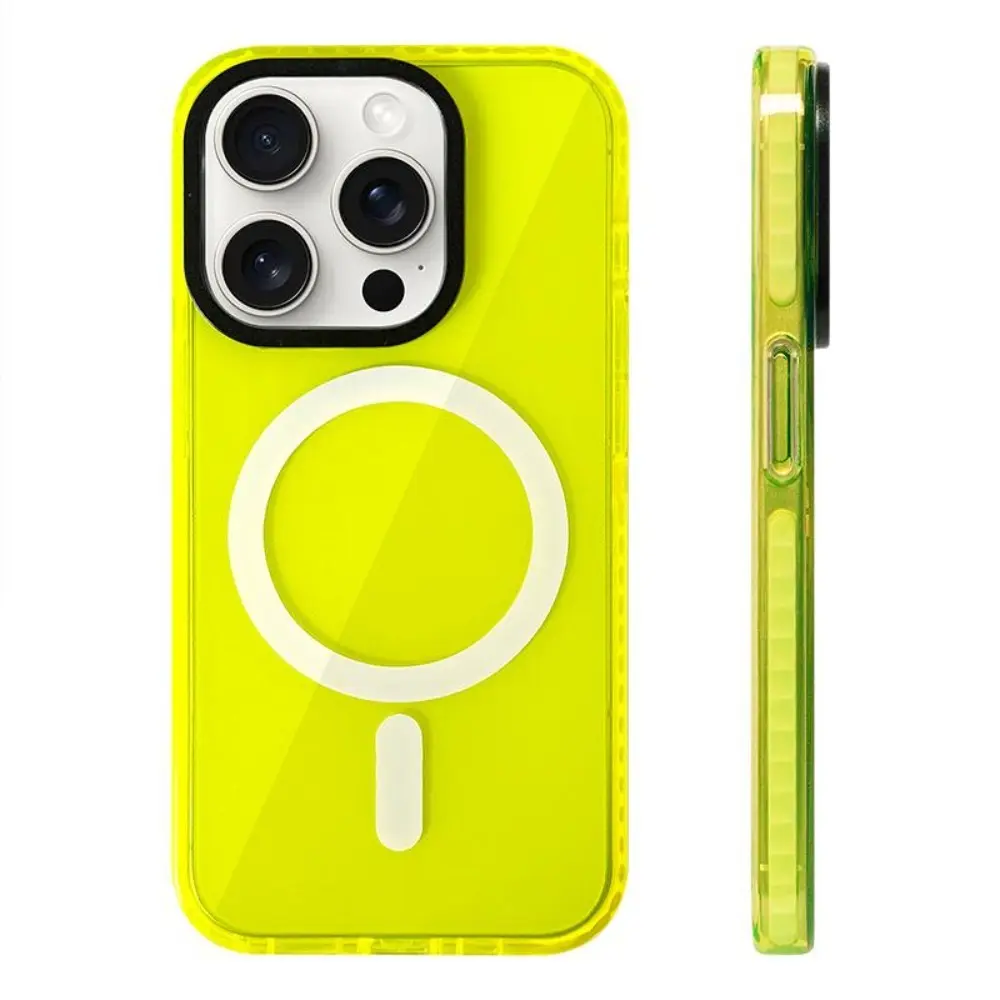 Transparent Neon Color MagSafe Phone Case for iPhone17 16 15 Pro Max 14Pro 13 14 12 Wireless Charging Soft Silicone Bumper Cover