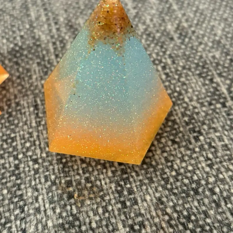 Epoxy Resin Jewelry Pendant - Orange-and-Blue Gradient Design with Gold Glitter Accents