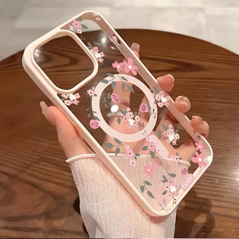 A floral ultra-transparent magnetic mobile phone case mobile phone case, designed to fit iPhone16promax, 16 15pro 14PLUS 13 12Pro 11 Pro Max X XSMAX series mobile phone protection.