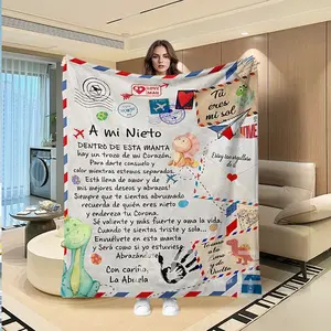 Gift Blanket From Grandma to Grandson, Creative Digital Print Fleece Throw for Thanksgiving, Valentine's Day, Christmas, Multi-Purpose Soft Blanket for Sofa, Bed, Travel and Outdoor