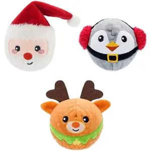 Merry Dogmas Squeaky    2-in-1 Christmas Spiky Balls No Stuffing Interactive Toss and Fetch Plush  Balls for Small Medium Large Breeds (Snowman Santa Reindeer 3 Pack)