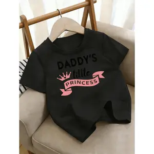 Stylish Girls Cotton TShirt with Round Neck Princess Theme Featuring Crown and Princess Print Unique Cartoon Design Perfect for FatherS Day KidS Festive Gift