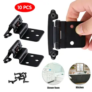 10 Pcs 3/8" Inset Semi Partial Wrap Around Kitchen Cabinet Hinges with Screws (Black)