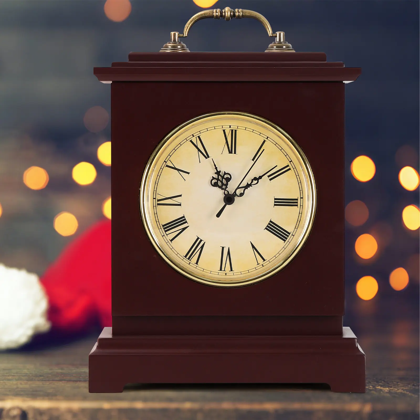 Vintage Farmhouse Decorative Durable Mantel Clock - Wine Red Rectangle, Battery-Powered (Battery Excluded), Roman Numeral Analog Display, Hidden Compartment, Silent Indoor Single Unit for Fireplace Holiday Decor