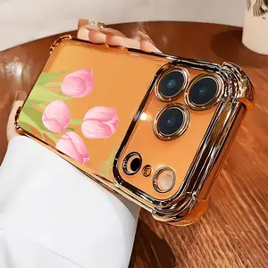Pink Tulips Case for iPhone 17 Air 16 Pro Max 15 Plus 14 13 12 11 XS X Four-corner Thickened Drop Protection Shockproof Soft Silicone Cover