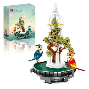 Rotating Birdcage Building Blocks Set, Smooth Precision Interlocking, Forest Tree Design, Colorful Birds Detail, Perfect for Desk Decor