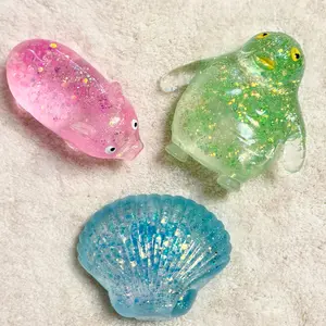 3Pcs Sparkly Squeeze Squishy Toys, Random Color Fixed Design – Green Head Fish, Seashell, Pig, Bunny, Unicorn, Starfish, Capybara, Cat Face, Cat Paw, Palm, Malt Candy Shapes, Stress Relief Fidget Toys, Holiday Party Gifts