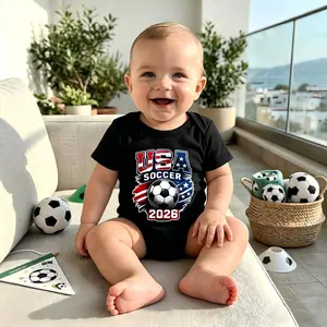 Footy Baby Usa Soccer 2026 Flag Ball Soccer Game Day 2026 Unisex Baby Onesies Adorable Soccer Baby Clothes Funny Print Soccer Fan Outfit Solid Color baby clothes boy Infant Romper Soft Breathable Newborn Bodysuit Infant Soccer Gift