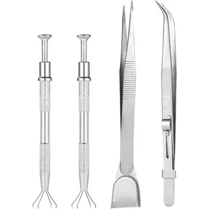 4pcs Sprinkles Tool for Cake Decorating, Jewelry Septum Earring Piercing Ball Bead Holder Screw on Grabber Tool Includes Claw Pen Pearl Grabber & Tweezers with Shovel Head Spoon for Cookie Cupcake