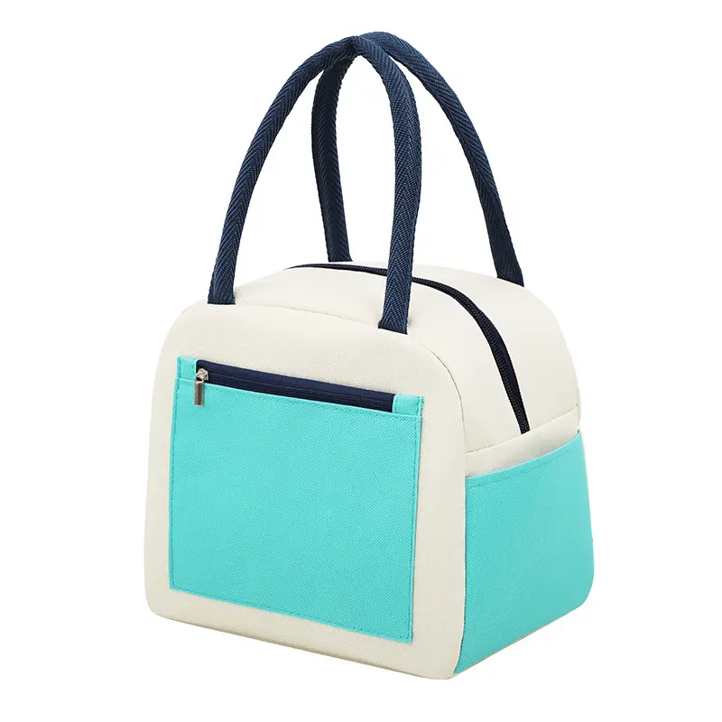 Beige color-block pocket bento bag