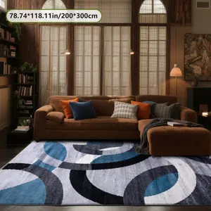 Velvet Soft Comfortable  Blue Gray Circle Contrast Rug 2D Printing Rug Decorative Area Rug Fashion Home Decor, Commercial Decor Carpet, Living Room Rug, Sofa Cushion Bedroom Rug, Bedside Blanket Door Entrance Mat, Dining Table Carpet