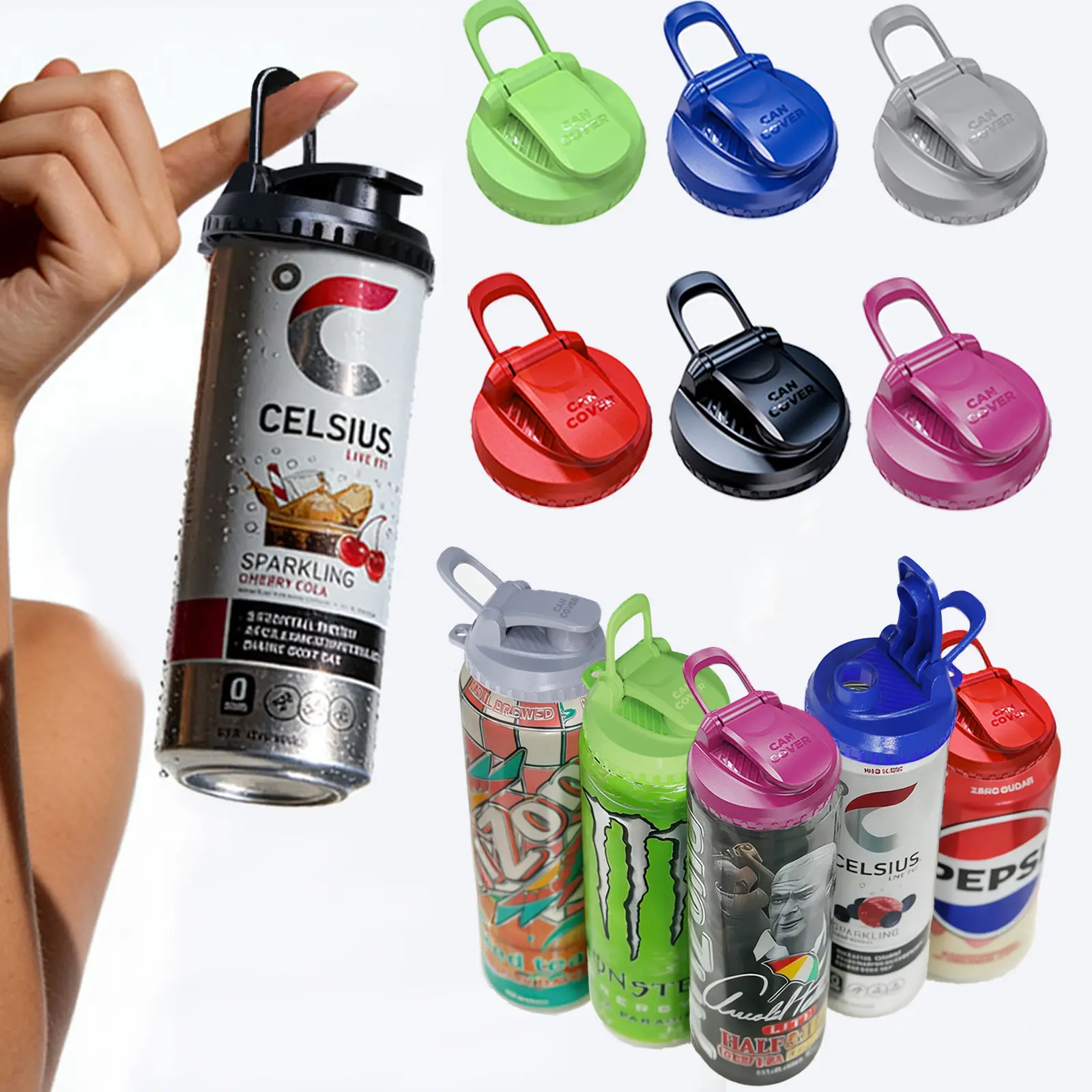 FLYBOK 6-Pack Mixed Colors Reusable ABS Can Lids, Leakproof Locking Snap-On Drink Protectors, BPA-Free Dishwasher Safe Accessories for 12-16oz Soda Cans & Tumblers to Keep Carbonation