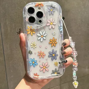 Transparent Shell With Chrysanthemum Pattern+Flower Fanging Chain Phone Case For OPPO A6T A17 A17K A6 A5 A3 Pro A6X A6S A40 A38 A18 A80 A60 A78 A57 A77 A79 A58 Back Cover