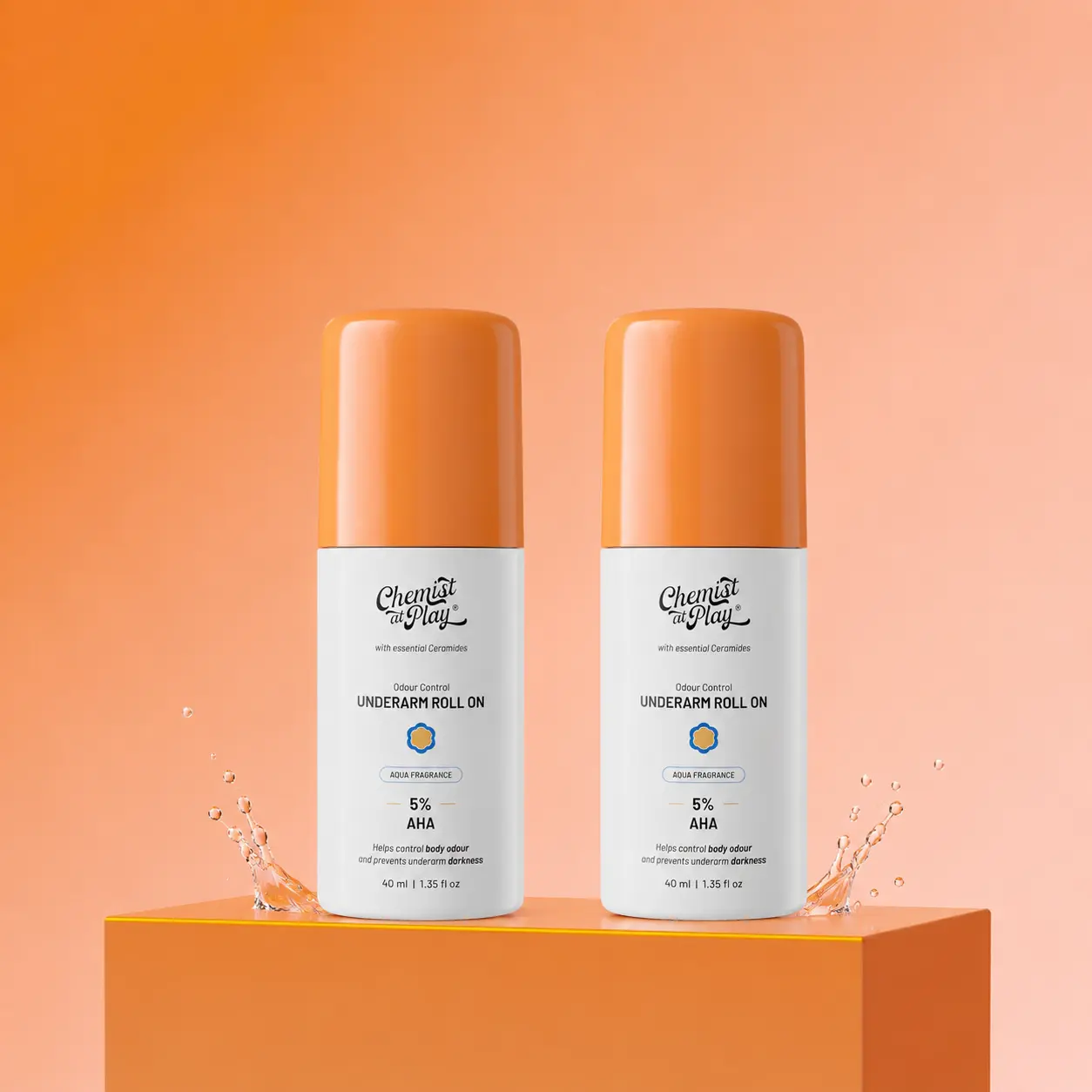 Aqua Underarm Roll On for Odour Control & Pigmentation | Brighter & Fresher Underarms | 5% AHAs for Gentle Exfoliation - 1.35fl oz-Pack of 2