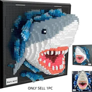 2166pcs Adult 3D Wall Art Shark Building Kit, Creative Building Blocks, Abs Material Megalodon Shape, Ocean Animal Blocks for Wall Decor or Desk Display