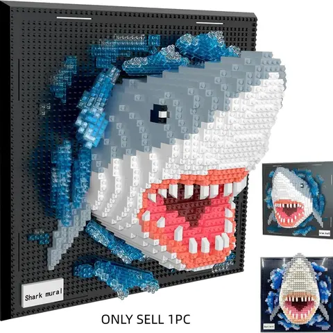 2166pcs Adult 3D Wall Art Shark Building Kit, Creature Block Kit, Creative Building Blocks, Building Block Sets, Abs Material Megalodon Shape, Ocean Animal Blocks for Wall Decor or Desk Display