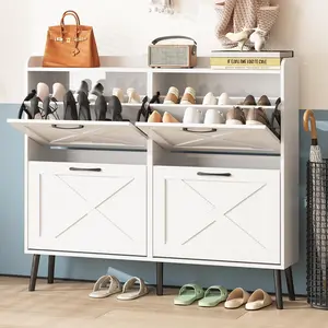 Vabches Large Shoe Cabinet with 4 Flip Drawers, Freestanding Shoe Organizer with Metal Drawer Bracket for Entryway