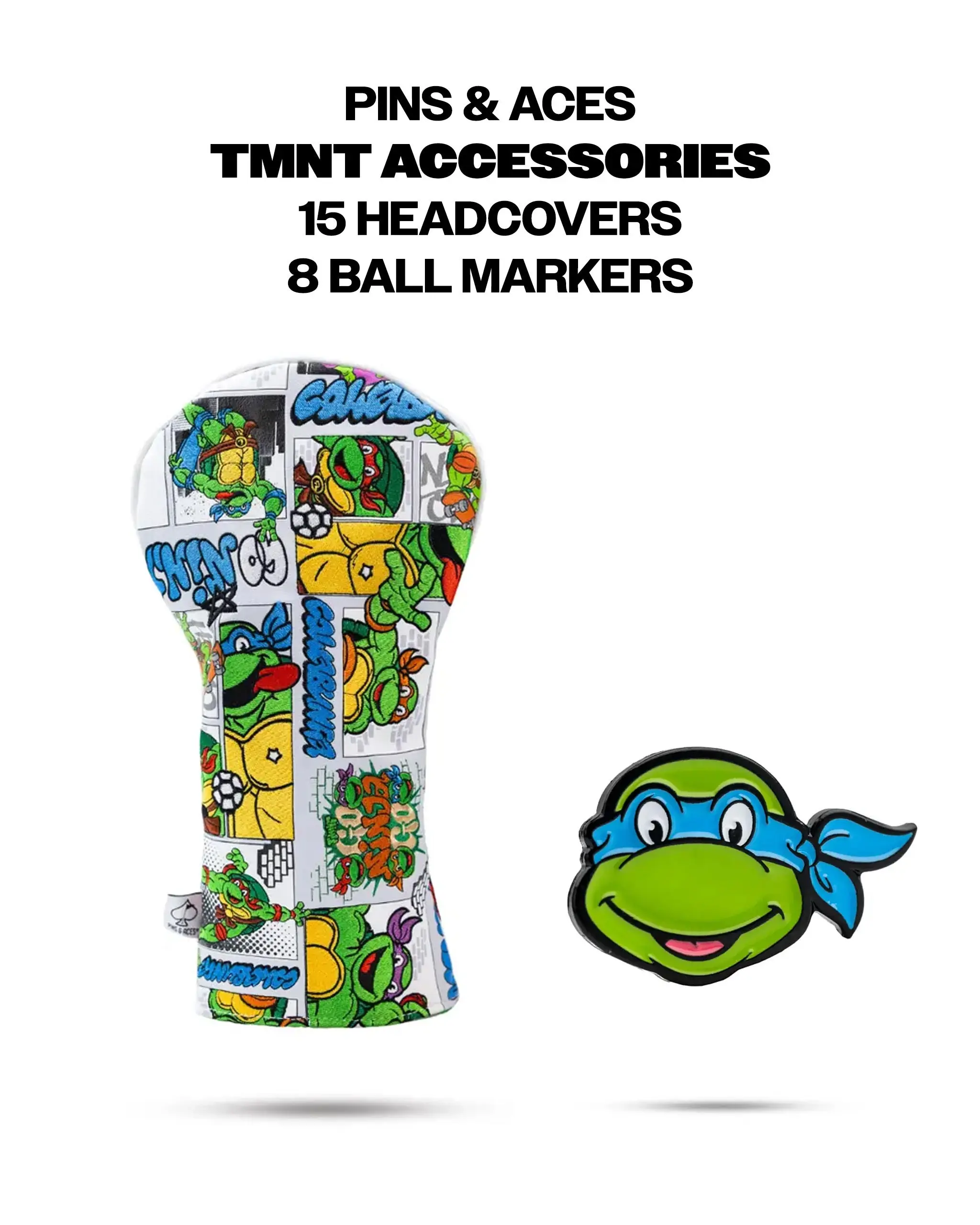 Cartoon Turtle-Themed Golf Accessories Set with Premium Leather Headcovers for Drivers, Woods & Hybrids and Magnetic Steel Enamel Ball Markers