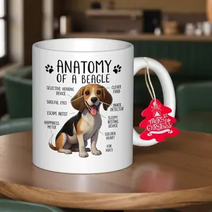 1pc Beagle-Themed Funny Dog Lover Coffee Mug - Ceramic Beagle Anatomy Labeled (Eyes, Nose, Tongue) & Basset Hound-like Beagle Breed Design, Hand Wash Only Reusable Cup for Tea/Coffee, Gift for Nurses, Pet Owners, Birthday, Christmas