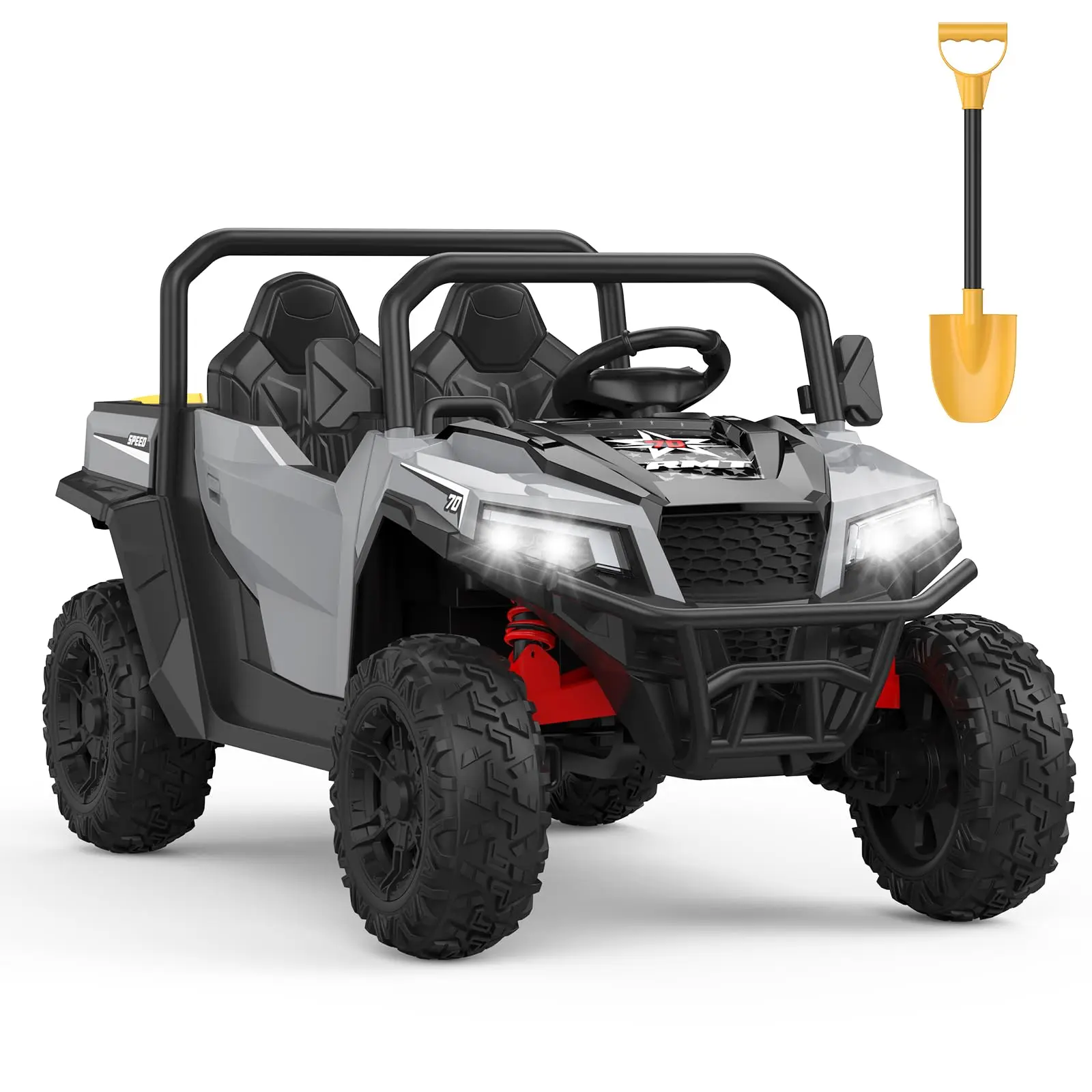 GARVEE 24V 4x4 All-Terrain Electric Ride-On Dump Truck Toy with Ride on Wheels for Older Kids - Parental Remote Control, Auto Lift Bed, Shovel, Bluetooth Speakers, USB Music Player