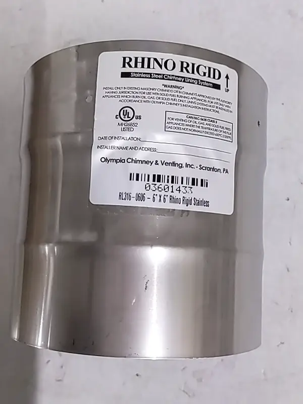 6 x 6 in. Rhino Rigid Stainless Steel 316L Chimney Liner